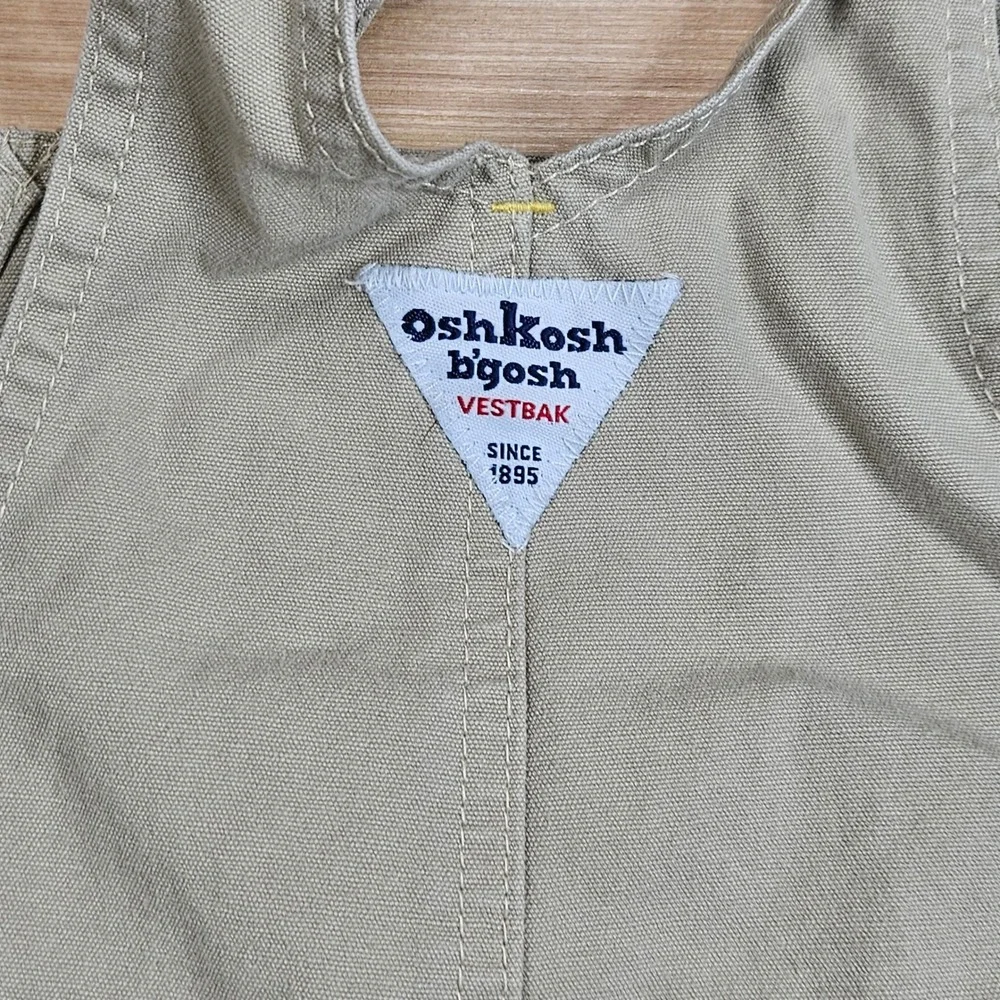 OshKosh B'gosh Vestbak Canvas Shortalls Overalls Kids 18 Khaki Vintage Style